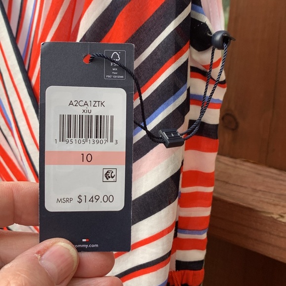 NWT Tommy Hilfiger Sleeveless Belted Horizontal Stripe Midi Dress Size 10 - Picture 2 of 12